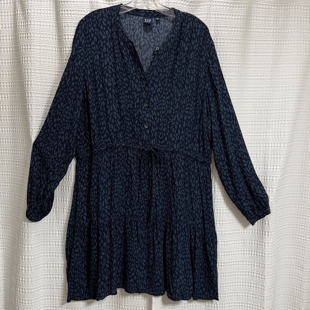 GAP Leopard print Navy/tealDark Blue Dress SZ‎ XXL work tiered casual career EUC